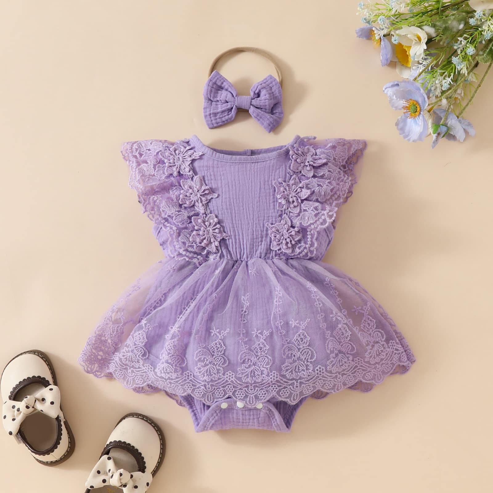 Amazon Baby Girl Cute Sleeveless Lace Triangle Bodysuit Mesh Skirt Newborn Floral Trim Flower Bodysuit Fashion