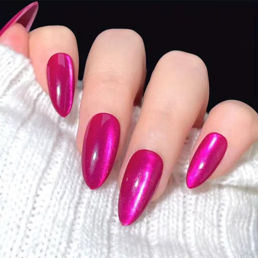 Dragon Fruit Rose Red Cat Eye Almond Wearable Nails Long Pointed Almond False Nails Finished Patch Manufacturer Wholesale