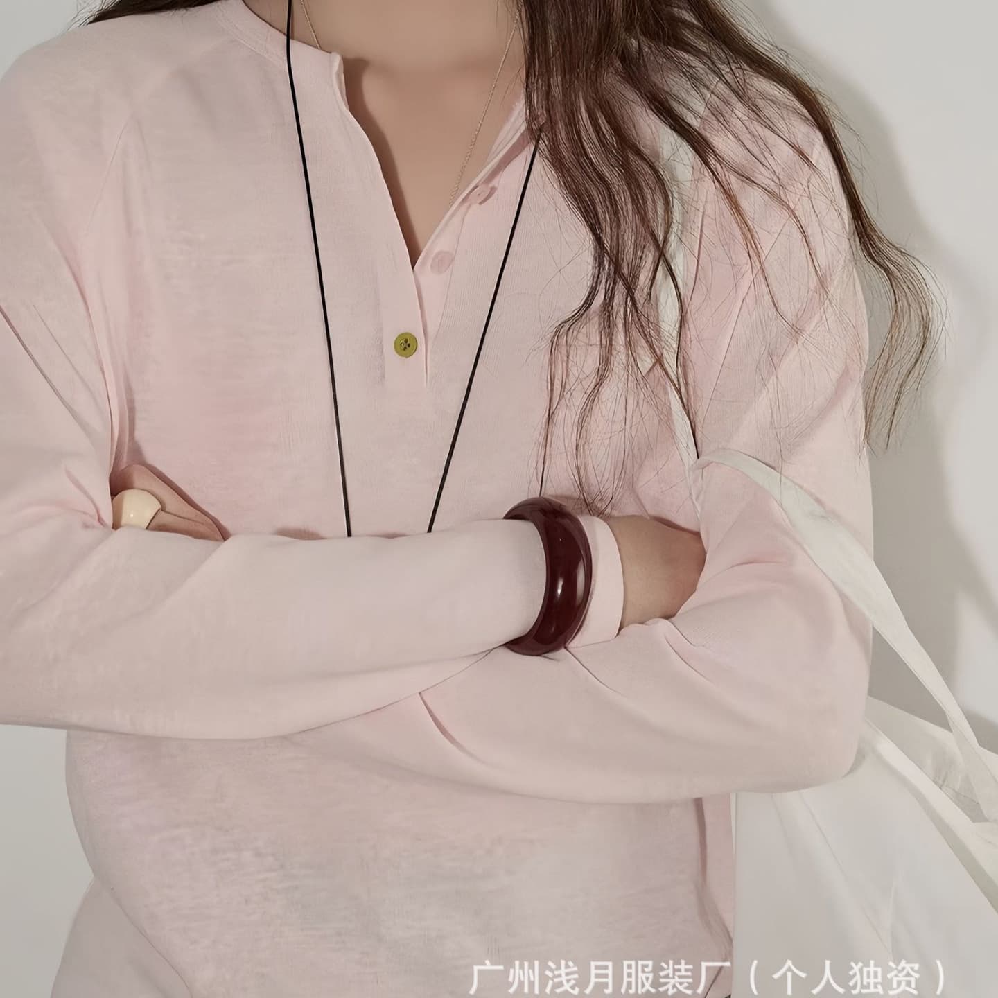 Lofi chose Bright Button Accent Textured Henley Neck Long Sleeve T-Shirt Women's Spring New Design Top
