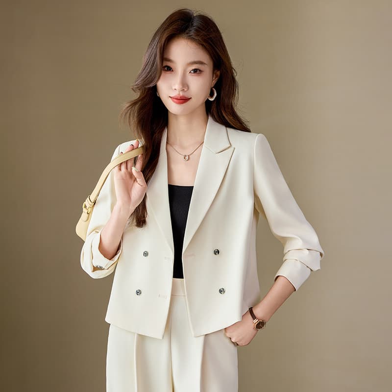 Creamy-White Short Suit Jacket Women's Spring and Autumn New High-End Slim Fashionable Commuter Blazer Suit