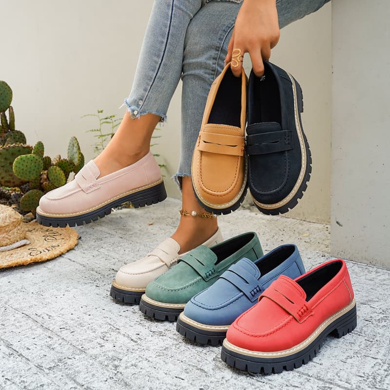 Export Retro Large Size Loafers 2025 New Spring/Autumn Casual Suede Slip-On Chunky Heel Platform Flats