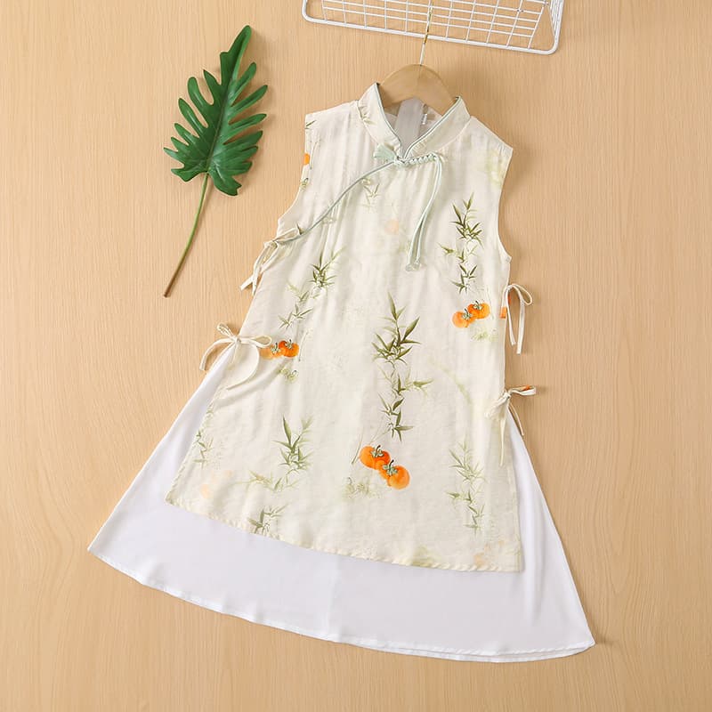 Girls Summer Hanfu Dress, New Style Cheongsam Dress for Little Girls, Chinese Style Tang Suit Dress, Thin Short Sleeve Dress