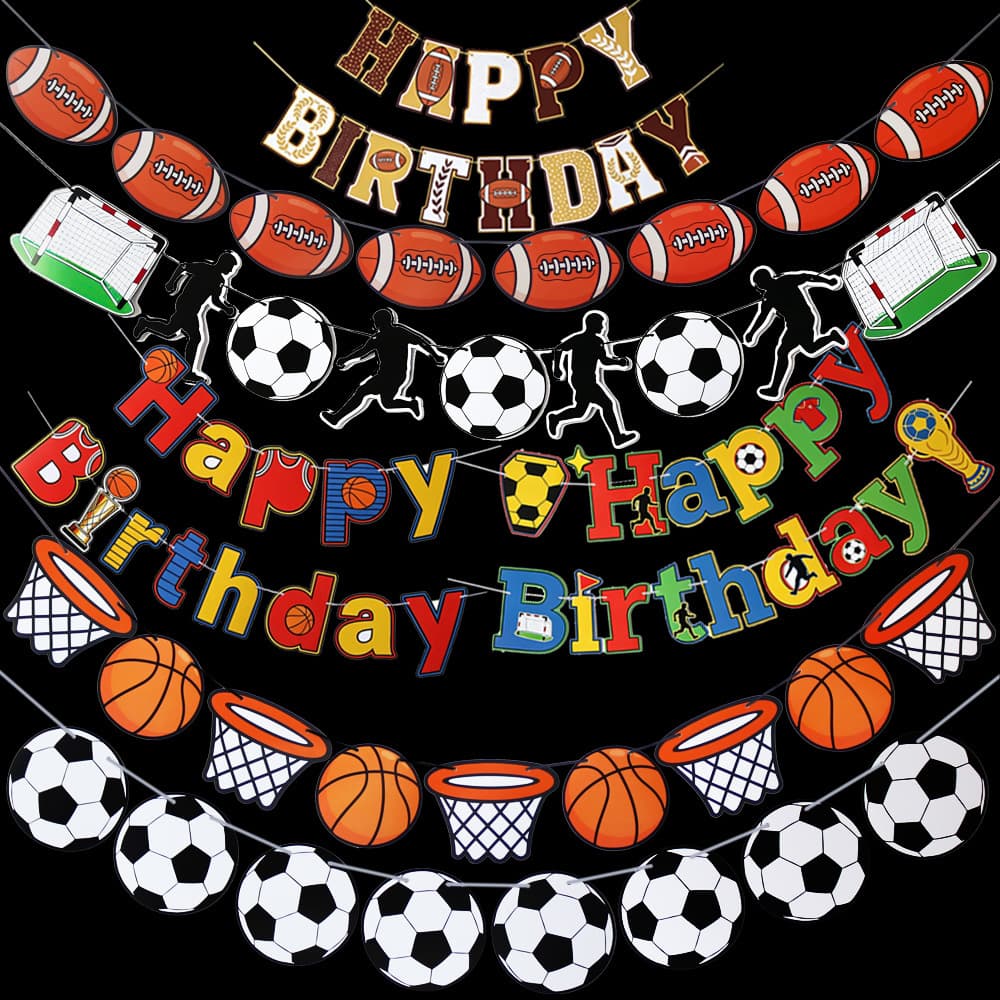 Cross-Border Football-Themed Birthday Party Flag Cake Topper Set Football World Cup Paper Banner Bunting Wholesale