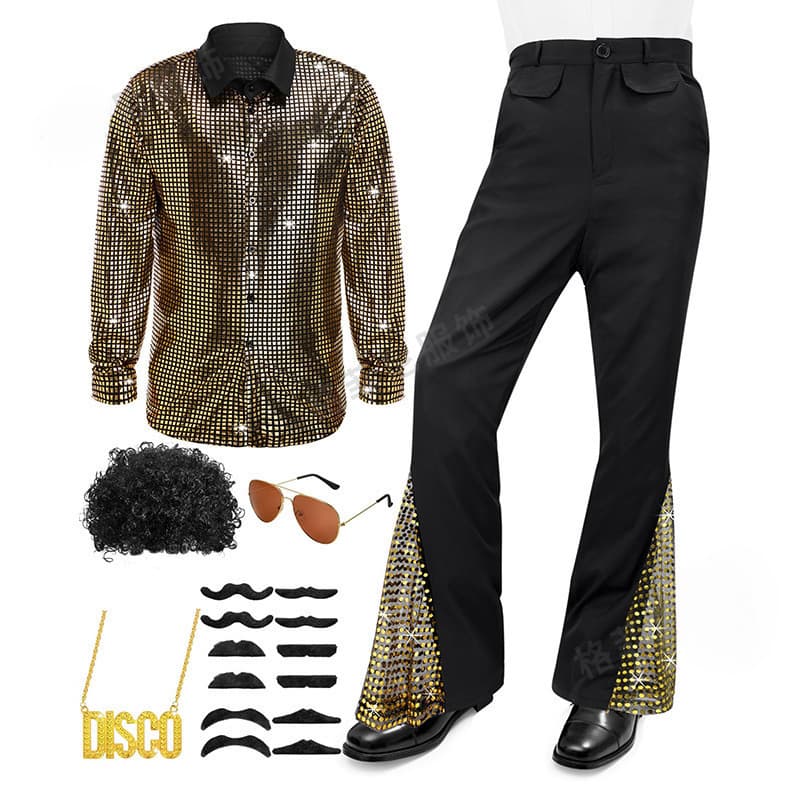 2026 New 70s Boys Classic Casual Retro Sequined Bell Pants Disco Performance Clothing