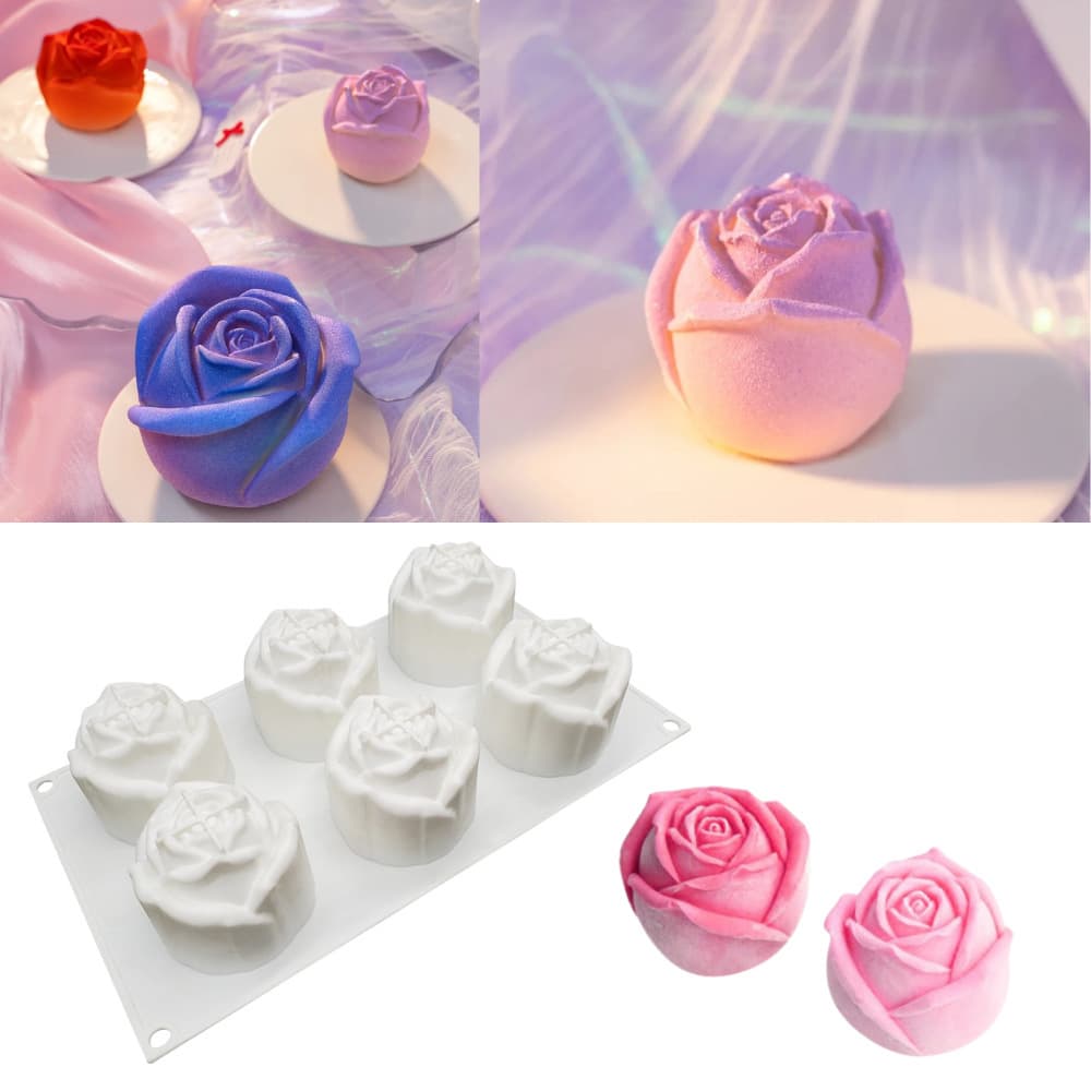 Valentine's Day 6-Connected Rose Silicone Mold Whiskey Ice Ball Mold Handmade Candle Mold Soap Mold DIY
