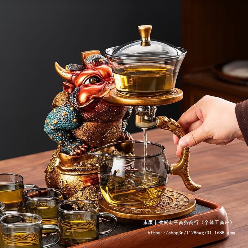 Automatic glass tea set for home, living room, and office use – a luxurious and high-end magnetic teapot and teacups.