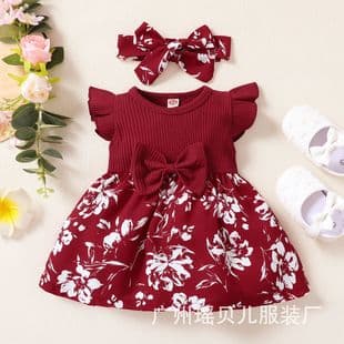 European and American little girl sweet bow butterfly sleeve dress, children's ins style summer princess dress for 0-2 years old