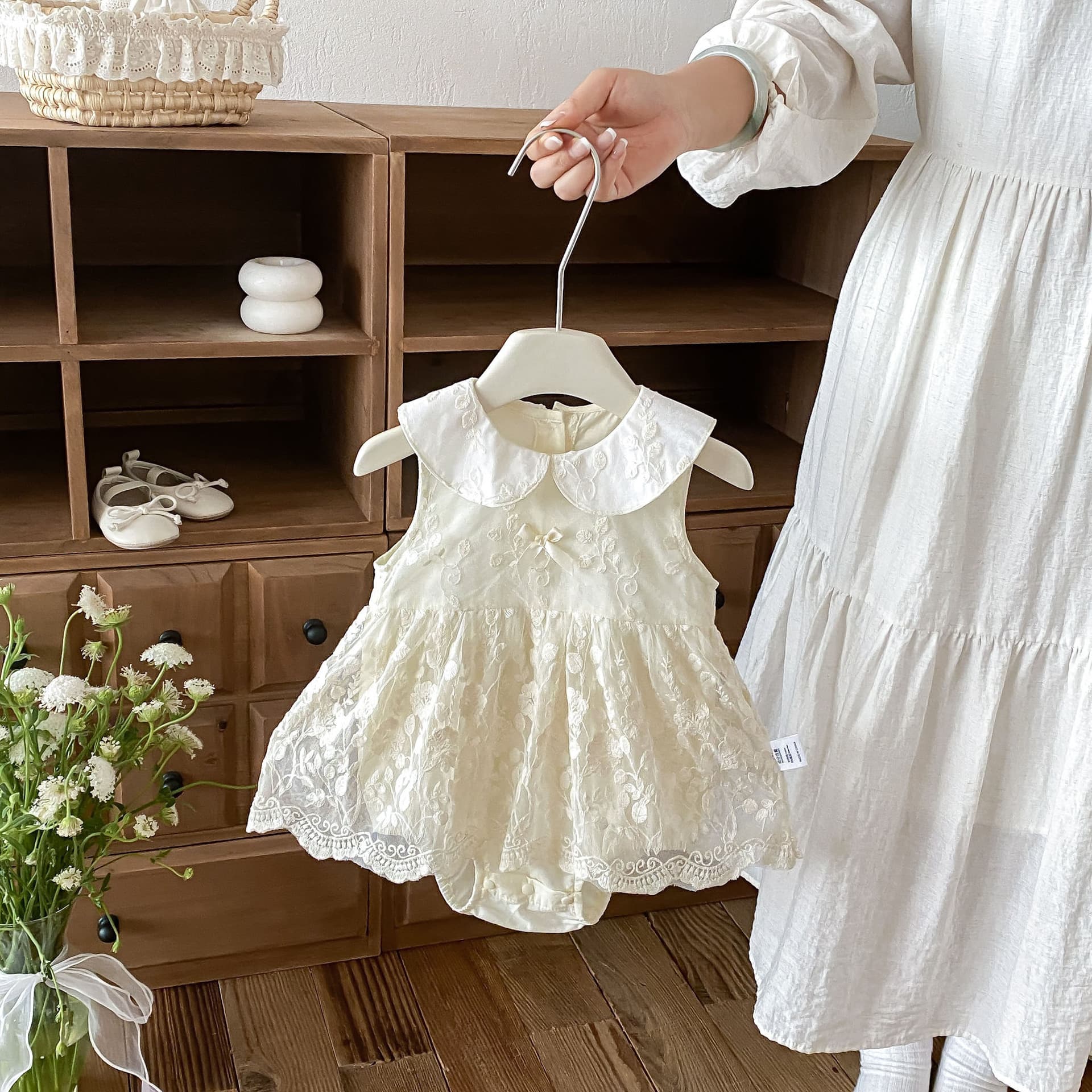 Baby Girl Summer Thin Romper Dress with Lace Trim, Newborn 1-Month 100-Day 1-Year Cotton Outfit