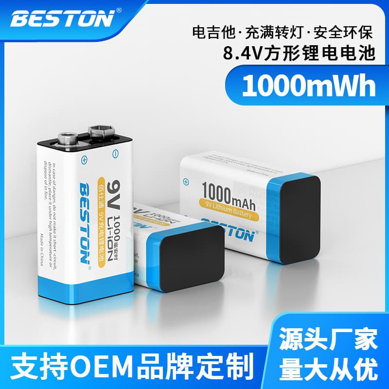 Beston 9V Rechargeable Lithium Battery Set for KTV Microphones and Multimeters