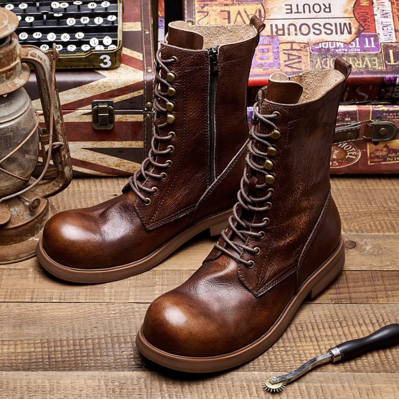 Genuine Leather Martin Boots Retro Big Toe Men's Boots Autumn Winter High Top Motorcycle Boots British High Boots Not Over Knee Fashion