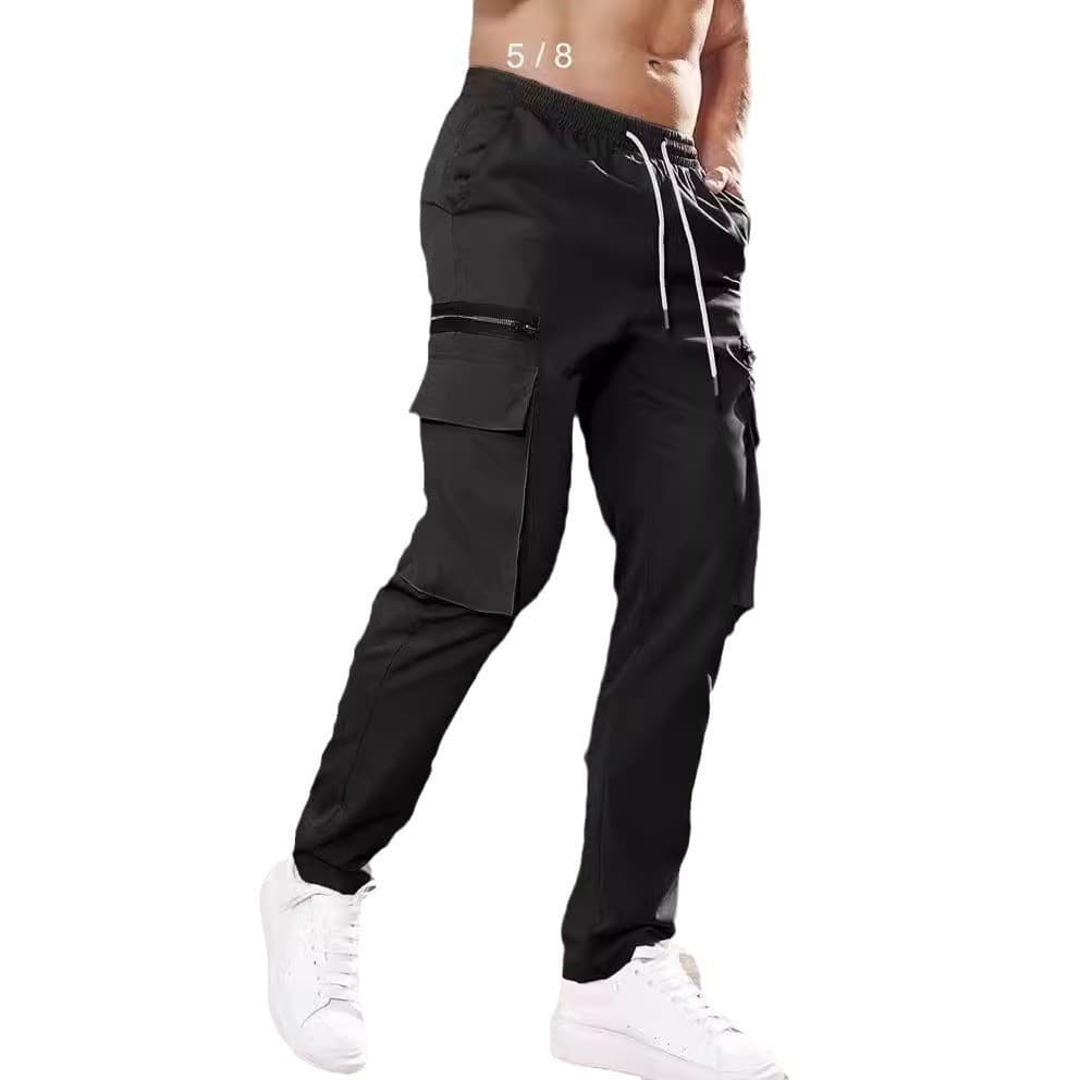 2023 Cross-border Foreign Trade Casual Sports Zipper Decorated Cargo Pants Men's Plus Size Woven Cargo Pants with Drawstring Waist