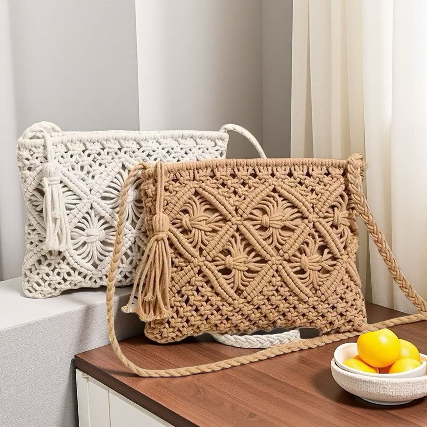 Korean Style Cotton Rope Crossbody Woven Bag, Viral Cotton String Shoulder Straw Bag, Envelope Beach Bag