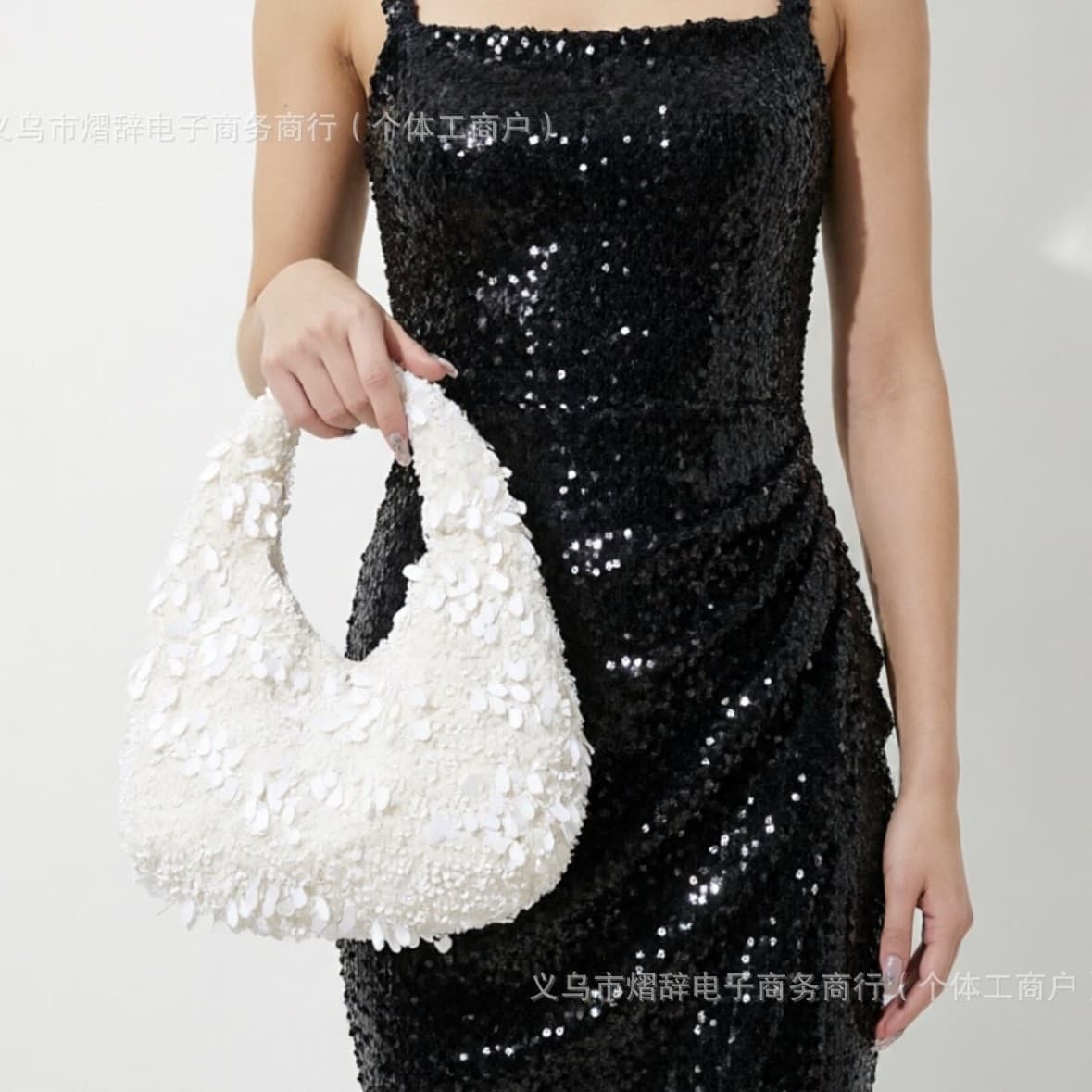 In Stock Cross-Border 2026 New Sequin Sparkle Underarm Bag Solid Color Nightclub Party Women's Handheld Evening Bag