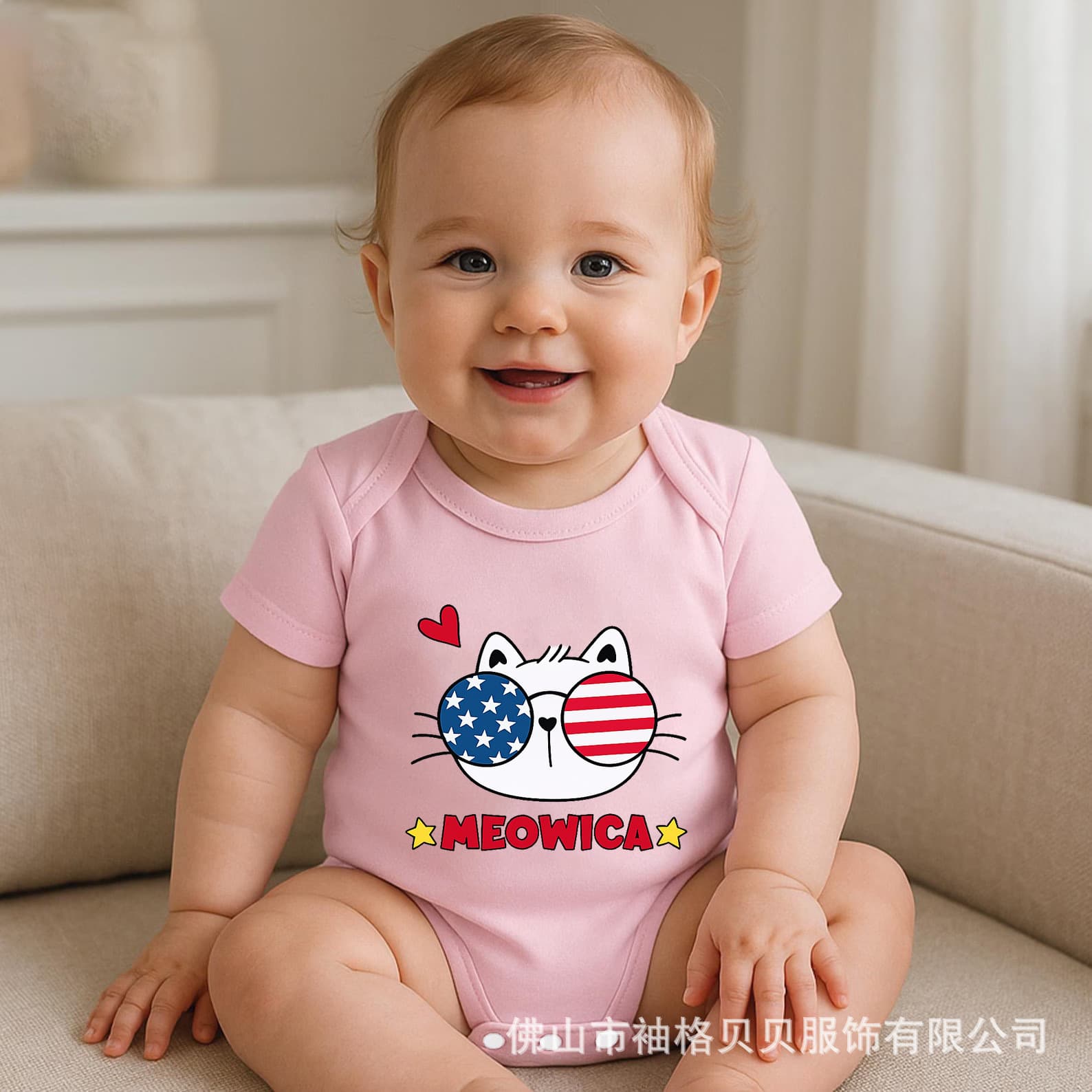 Spring and summer new foreign trade European and American Independence Day theme festival newborn short-sleeved jumpsuit cartoon baby cute harem