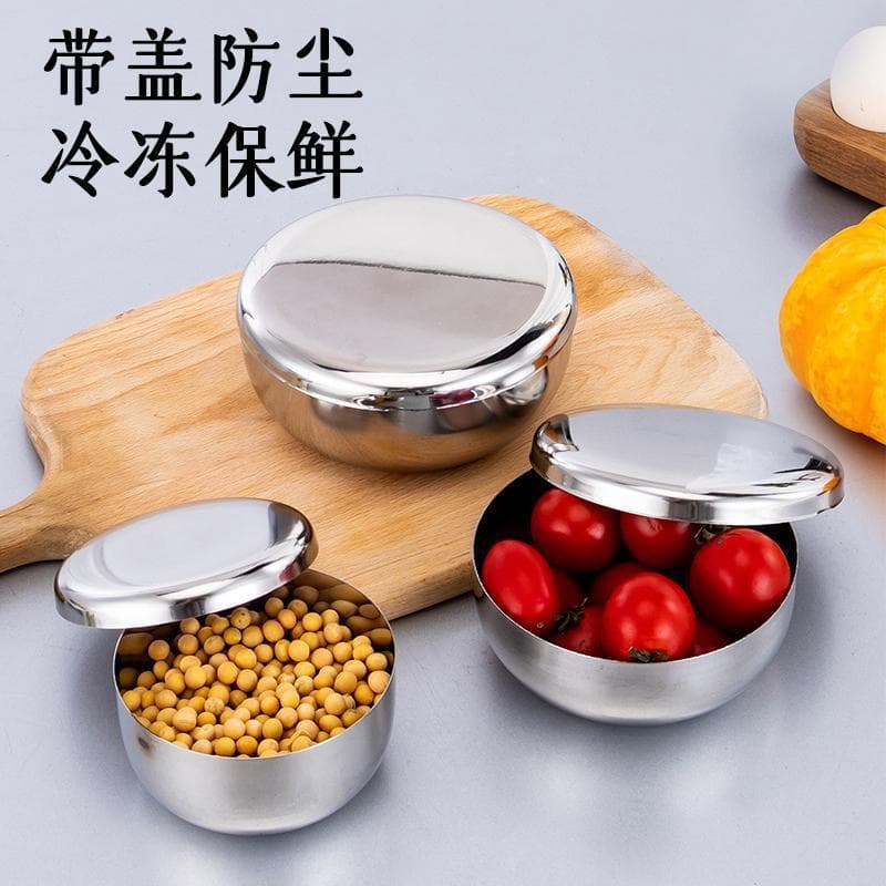 Korean Style Single Layer Stainless Steel Rice Bowl with Lid Steamed Rice Bowl School Sample Bowl Home Kitchen Utensils