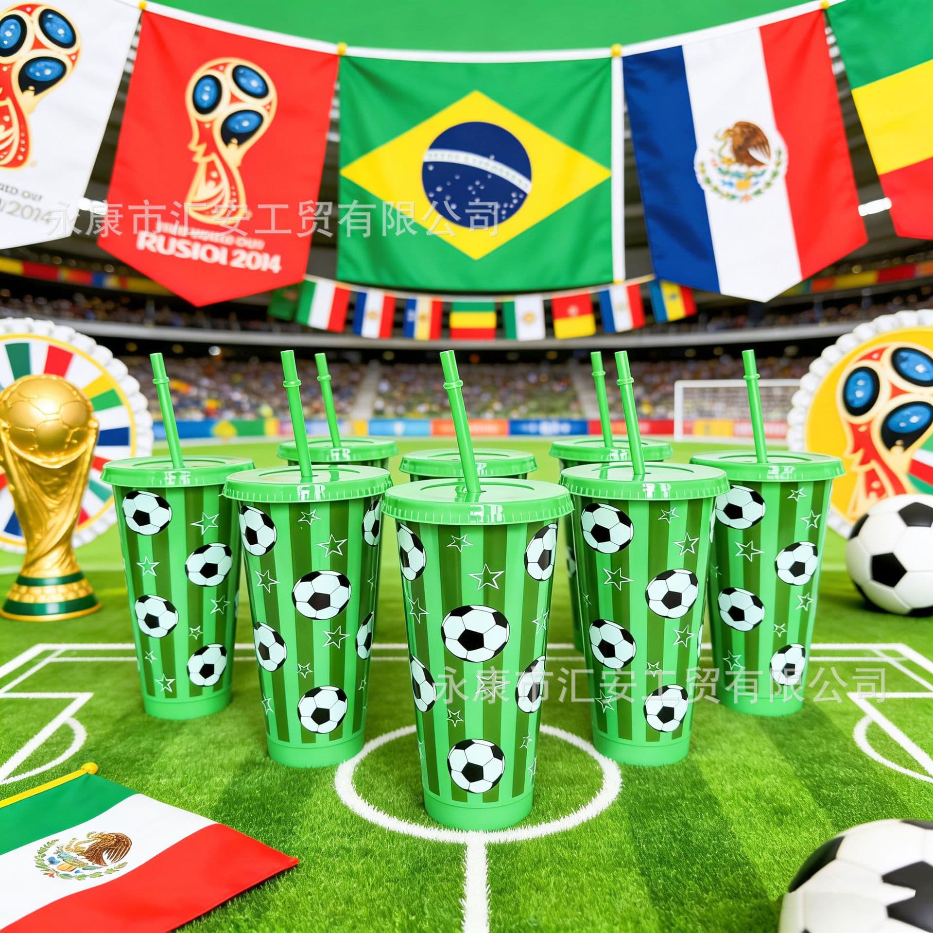 New 2026 USA-Canada-Mexico World Cup Straw Cup 24OZ Football Pattern Water Cup PP Single-Layer Plastic Cup 710ML