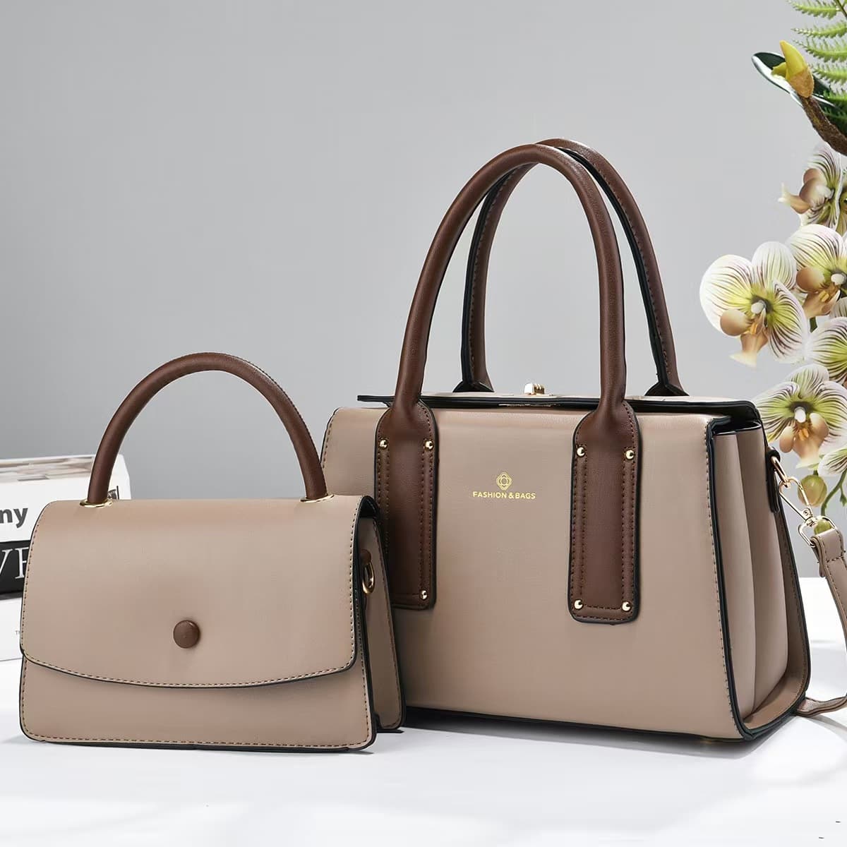 Women's Bags, Color-Block Mother-Child Two-Piece Set, Versatile Commuting Design, Niche Handheld/Crossbody Bags