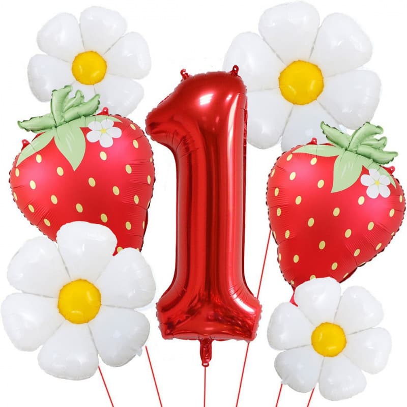 INS Strawberry Aluminum Foil Balloon Cartoon Daisy Birthday Party Decoration for Girls Birthday Setup Decorative Balloon
