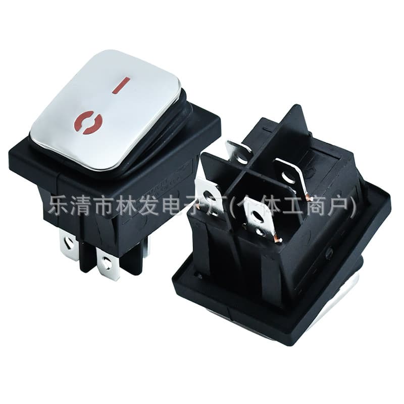 KCD4 Stainless Steel Panel Switch, 4-Pin 2-Position Red Illuminated 16A 250V Waterproof TUV Certified Rocker Switch