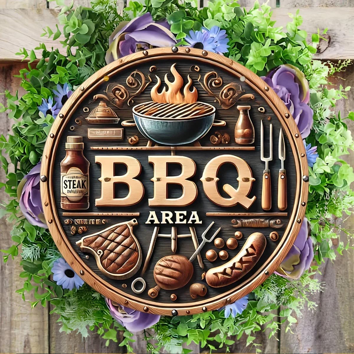 Helloyoung Round Bbq Barbecue Brand Wall Decoration Iron Crafts Cross-Border Exclusive Amazon Hot Style