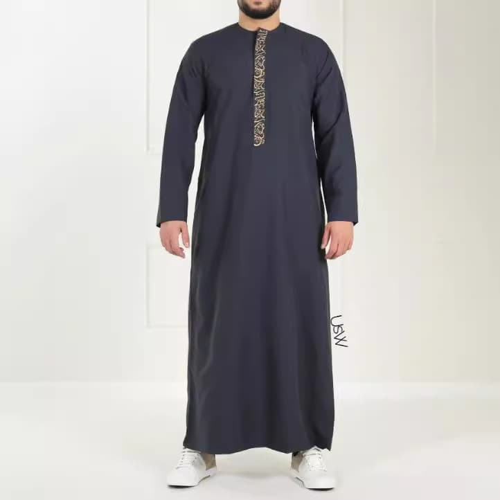 New Cross-border Middle Eastern Foreign Trade Muslim Long Sleeve Embroidered Ethnic Style Arabic Men's Loose Robe (In Stock)