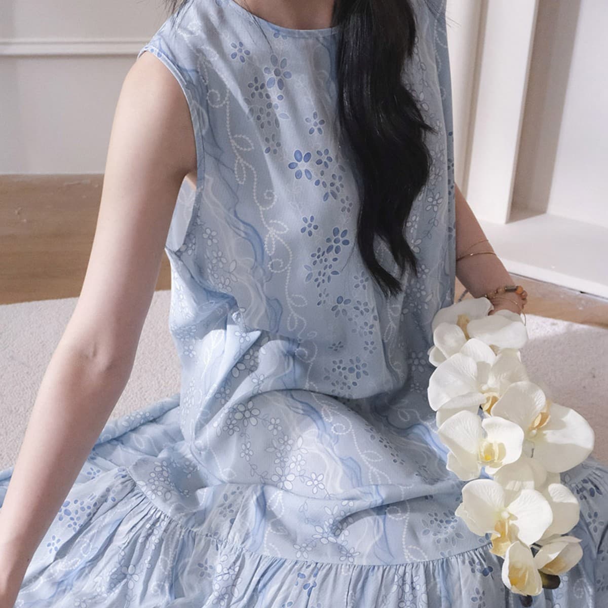 Cotton Silk Family New Sleeveless Vest Nightgown Women's Casual Loose Midi Dress Summer Comfort