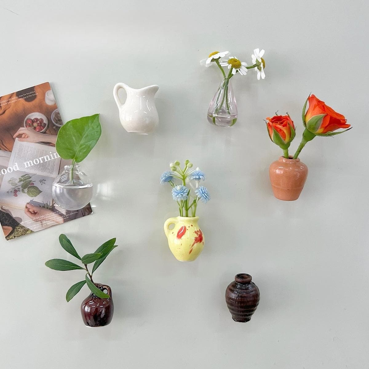 Cross-border Hot Selling Ins Mini Ceramic Vase Fridge Magnet DIY Creative Ornament Chinese Style Vase Decoration