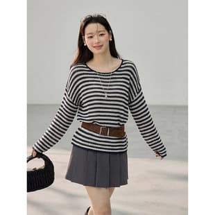 Geming Korean Retro Loose Striped Pullover Knit Sweater Women Spring New Long-Sleeve Top N416C