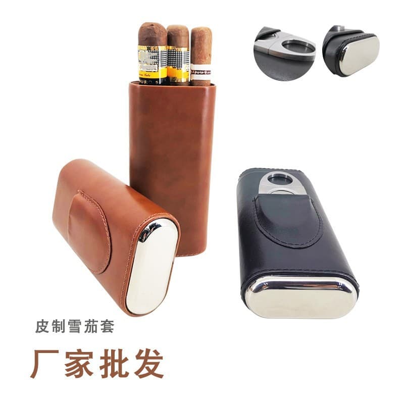 New double-ended metal leather case portable humidor cigar box