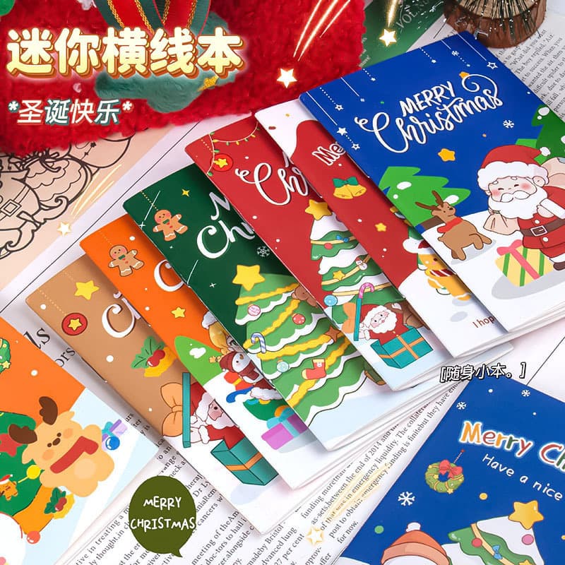 Wholesale of cartoon Christmas mini notebooks, student stationery 64k pocket notepads, portable lined pocket books for children