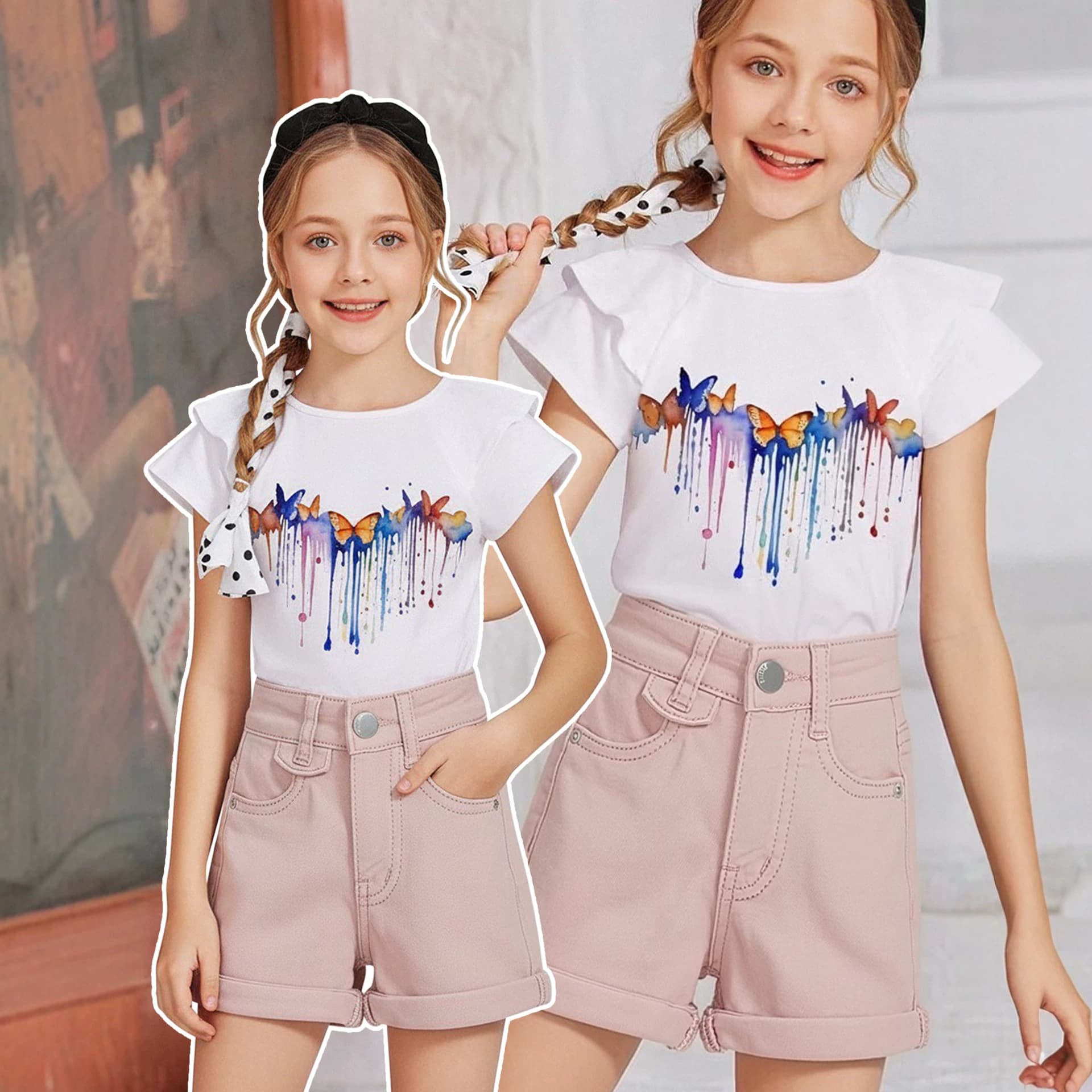 Girls' Summer Cotton Shorts for Kids, Fashionable and Trendy Hot Pants, Loose Fit Solid Color Casual Thin Style for Middle and Older Children