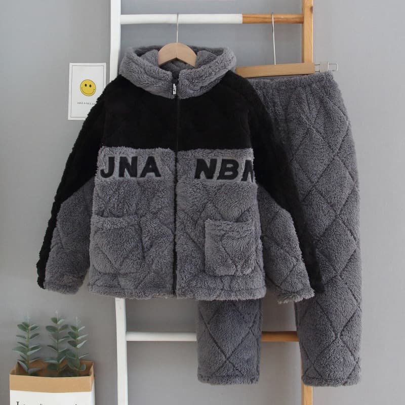 Teen Winter Thick Jacket Coral Fleece Pajamas for Students Kids 3-Layer Children Homewear