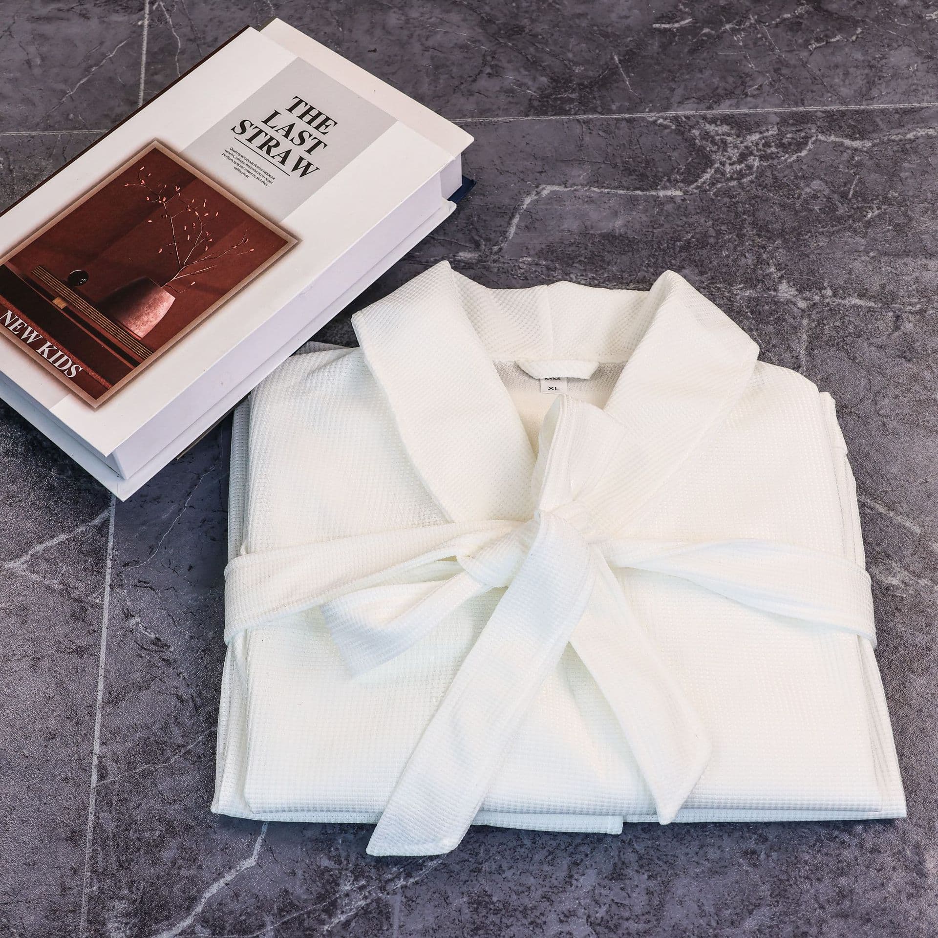 Pure cotton waffle bathrobe, five-star hotel bathrobe, Hilton bathrobe, homestay soft air layer green fruit collar bathrobe