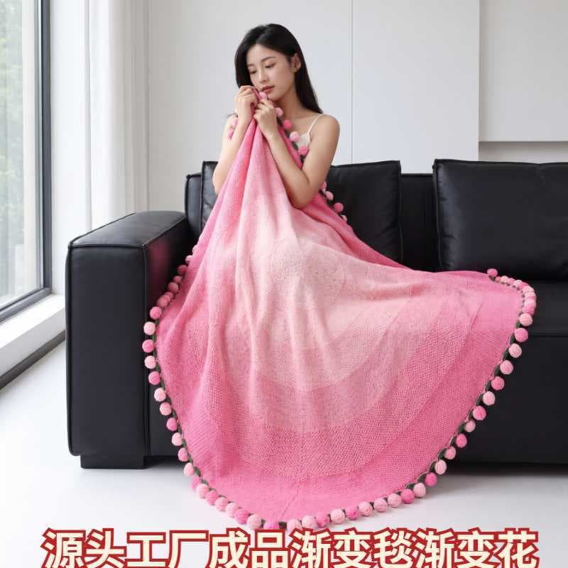 Finished Handmade Rose Blanket Crochet Edge Blanket Gradient Bouquet Blanket Fleece Blanket Imitation Cashmere Blanket Knitted Blanket In Stock