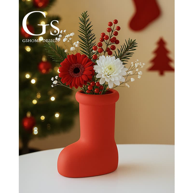 Christmas Creative Red Ceramic Vase Flower Arrangement Premium Simulated Flower Dried Flower Art Vase Light Luxury Premium
