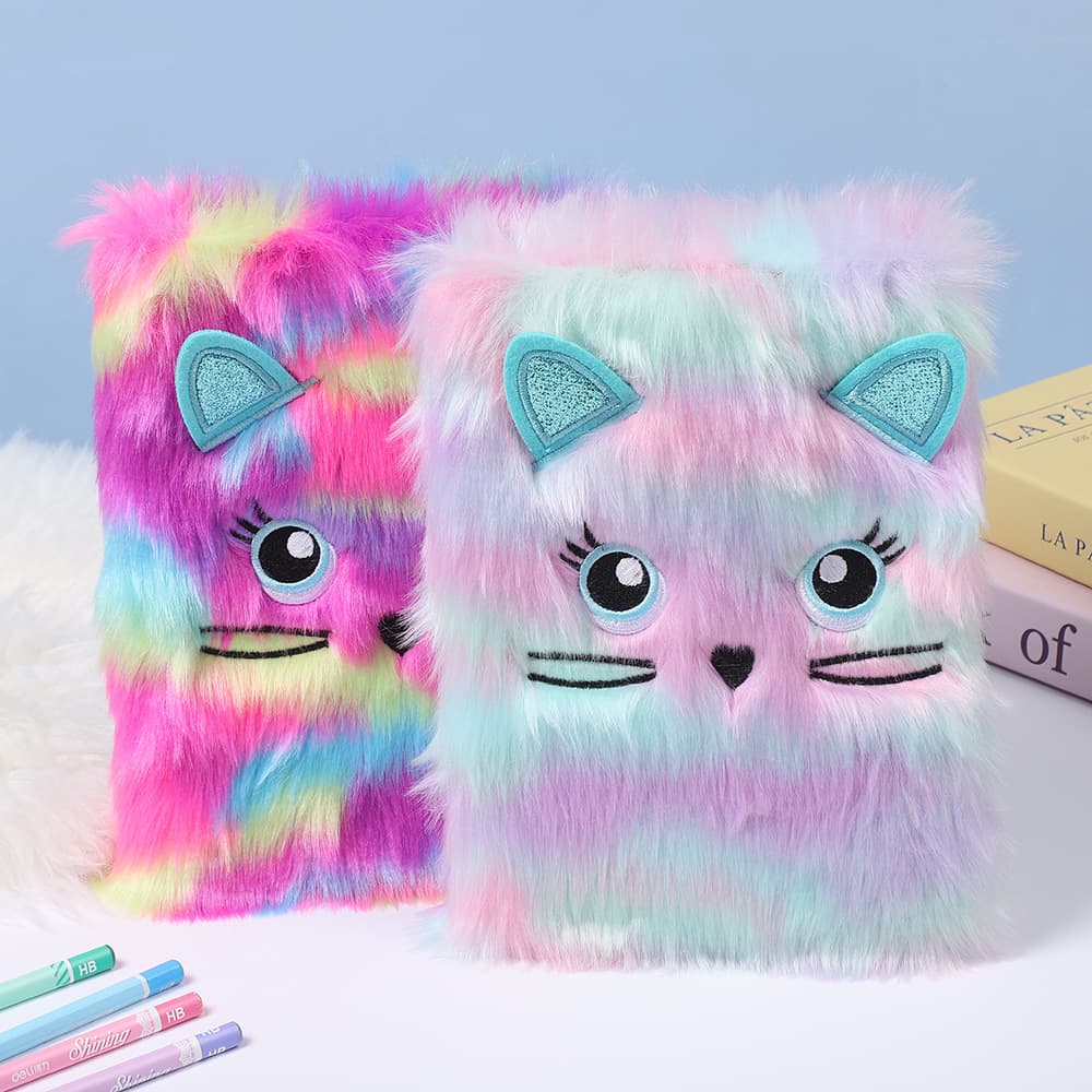 Cross-border A5 Cartoon Plush Cover Notebook, Children's Gift, Cute Cat Embroidered Diary Notepad, Wholesale