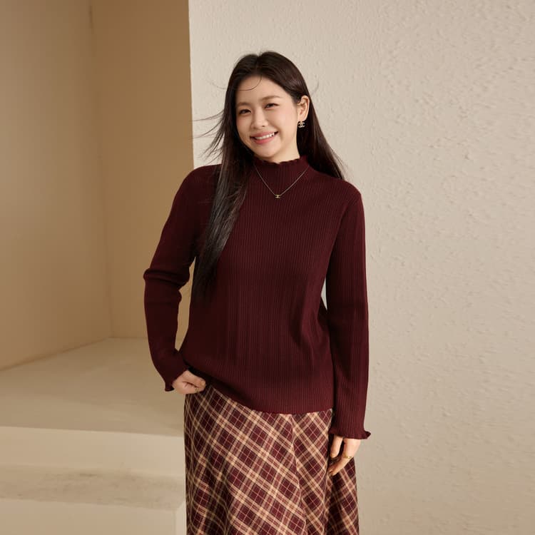 【Autumn Love Letter】 Scallop Edge Semi-High Neck Soft Non-Itchy Sweater Xian Li Xiu Plus Size Women's Wear Curvy MM Winter New Style