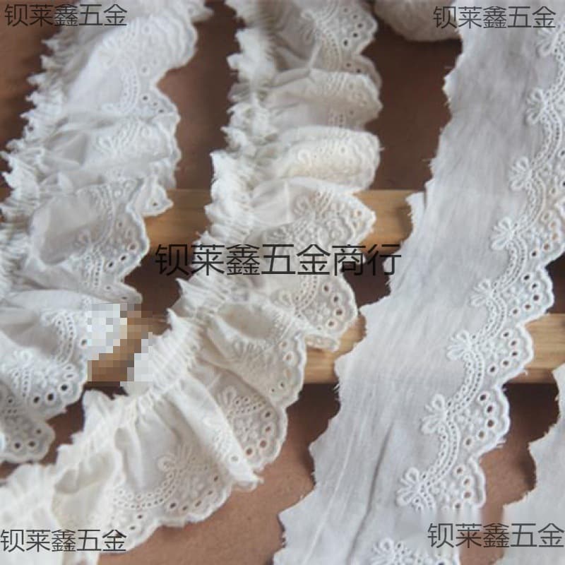 D24N3 Handmade DIY Lace Embroidery Trim Material, Cotton Fabric, Garment Pleated Fabric, Lace Width 5.5cm