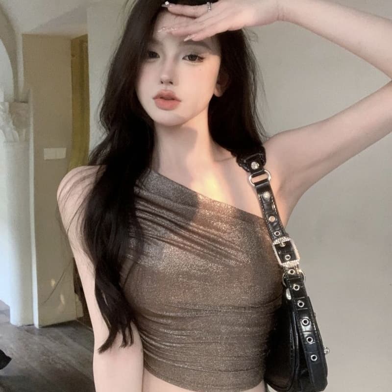 Sweet Hot Girl Sexy Thai Camisole Women's Autumn Pure Desire Slim Off-Shoulder Short Navel Top Wear Outside