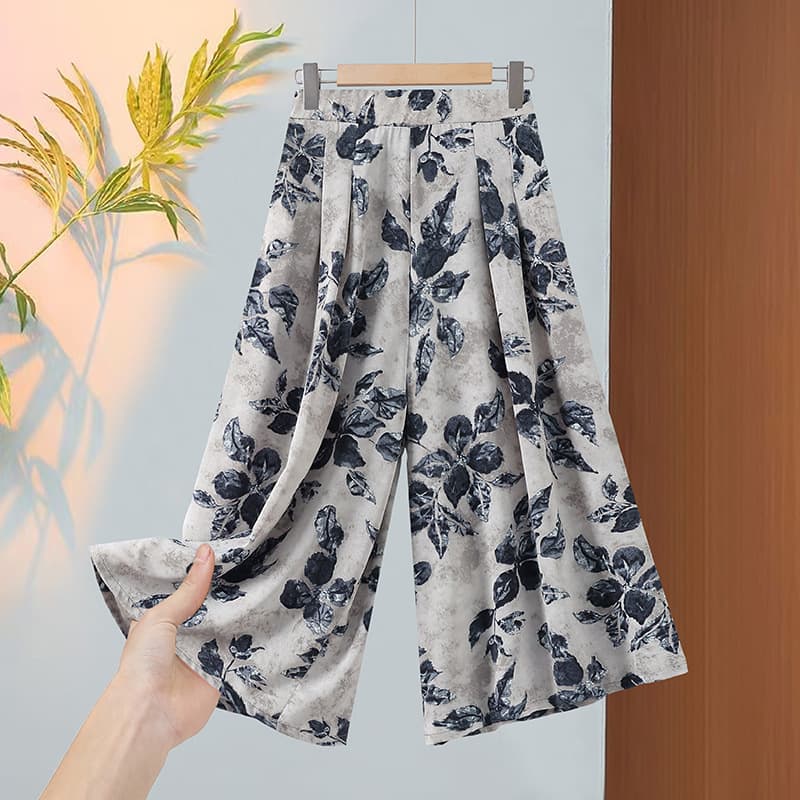 Ice Silk Skirt Pants for Women Summer Thin Loose Casual Flowing Slimming Petite Floral Wide Leg Skirt Pants