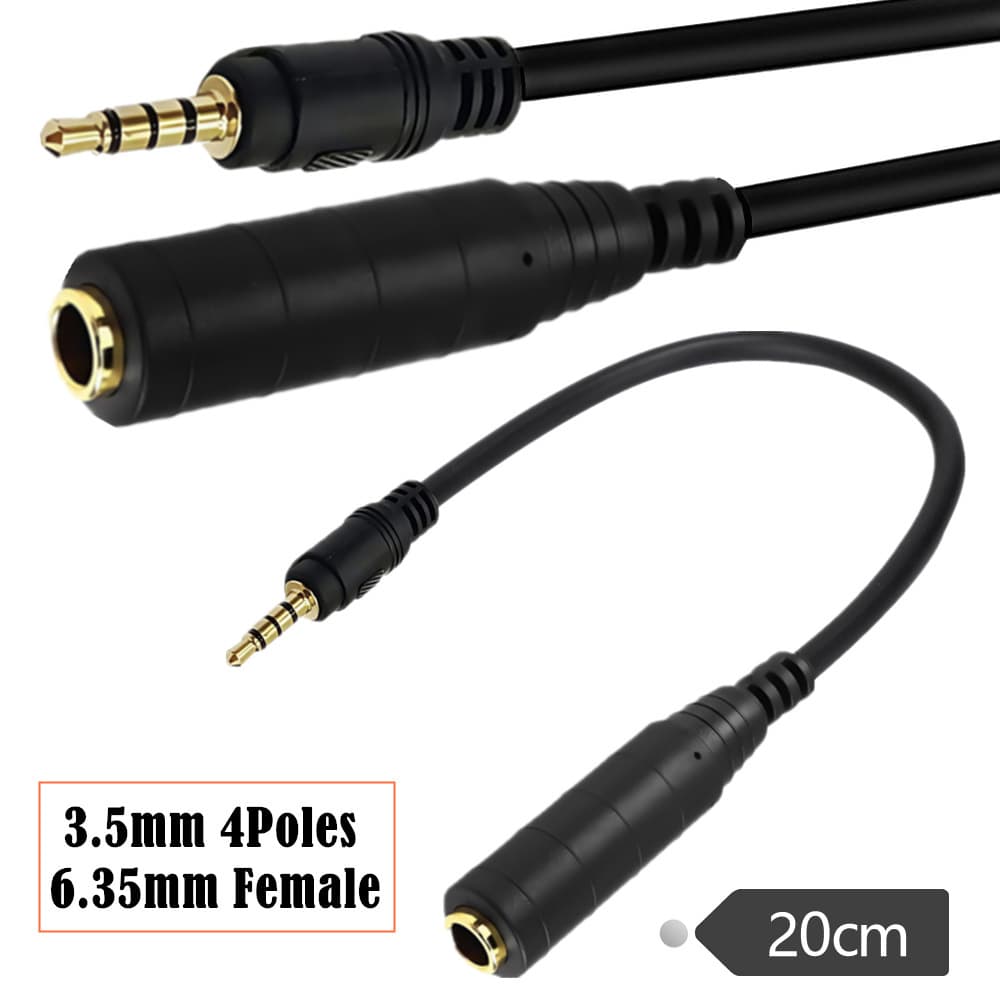 Gold-Plated 3.5mm 4-Pole Male to 6.35mm Female Audio Cable for Amplifier, Mixer, Guitar, Microphone