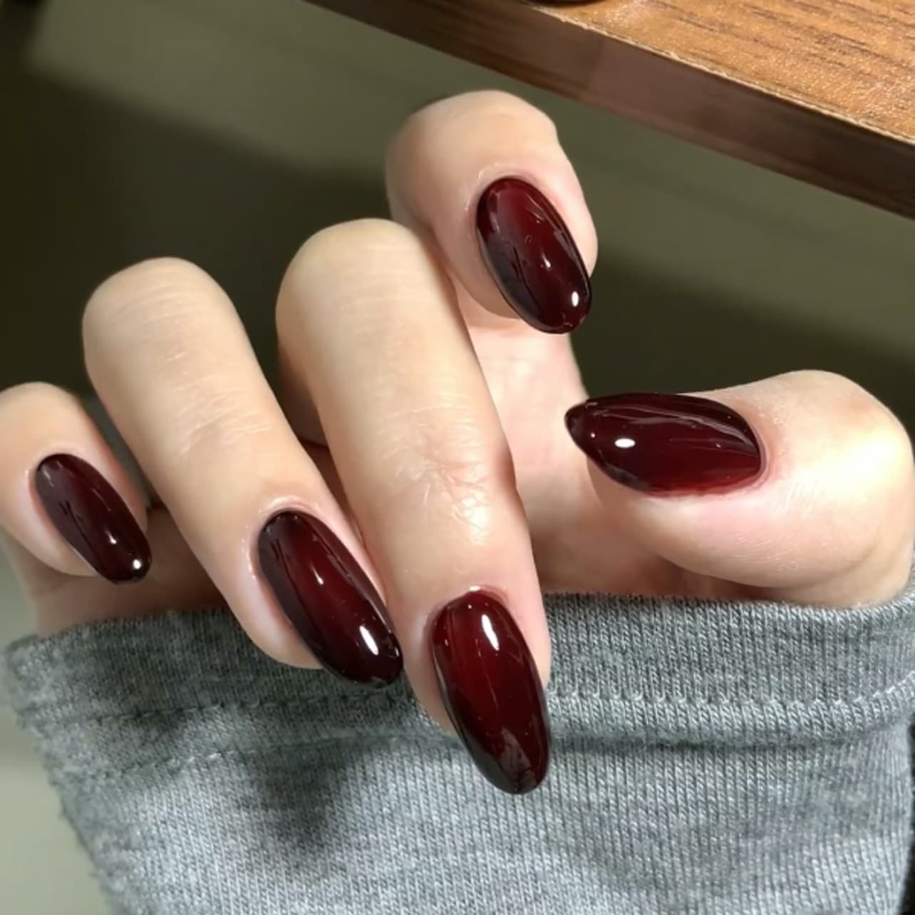 Lefan Gothic Black Smudge Gradient Cross-border Wearable Manicure Nail Pieces Short Almond Nails Wholesale