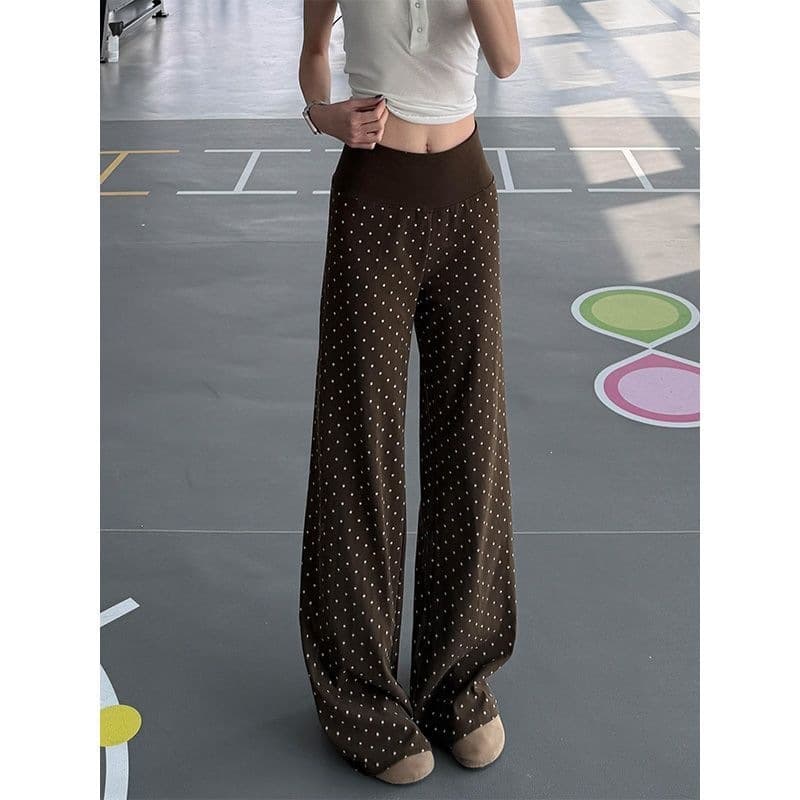 American Polka Dot Print Flared Pants Women 2026 New High Waist Slimming Versatile Casual Loose Straight Leg Sports Trousers