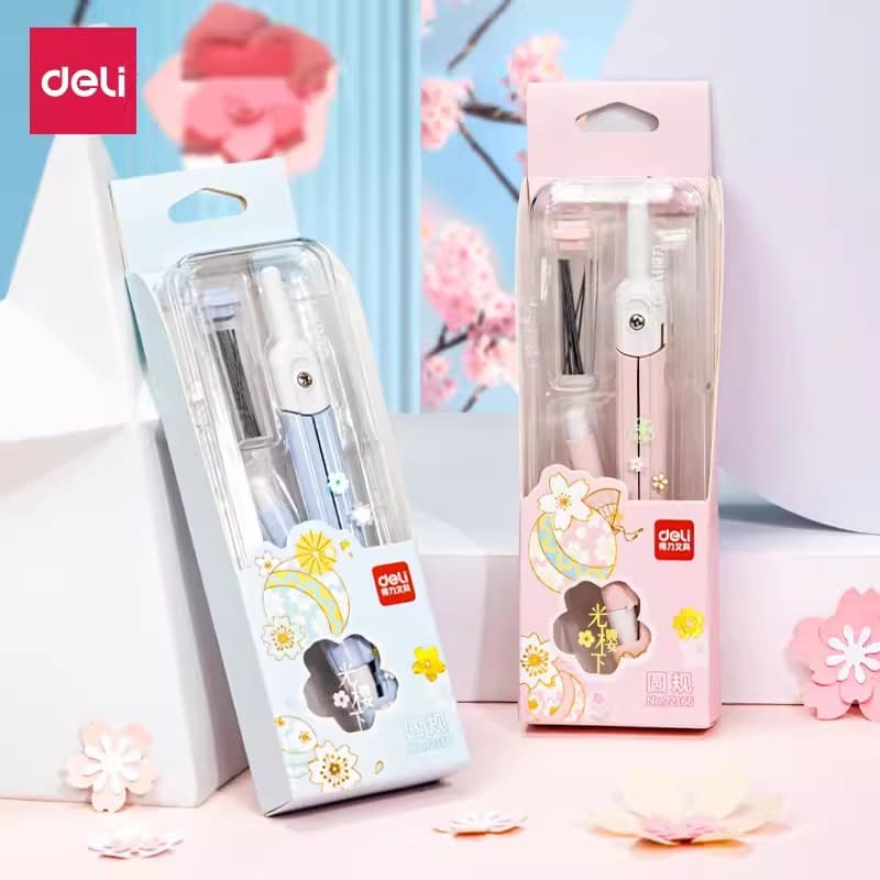 Deli 72166 Light Sakura Compass (Box) Cute Small Fresh Student Measurement Learning Drawing Tools Stationery