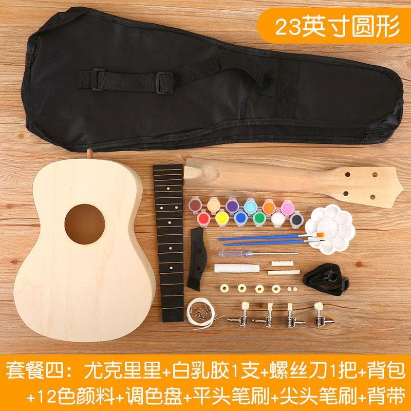 Handmade Ukulele DIY Material Kit Assembly for Beginners Wooden Small Guitar Painting Hand-painted Self-made