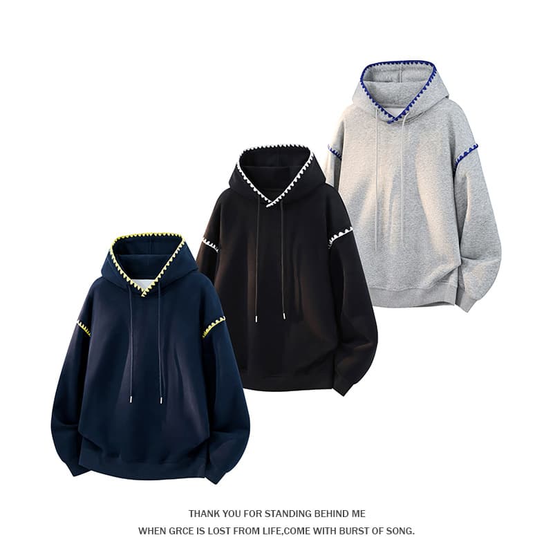 Spot 2026 autumn new heavyweight 380g Chinese cotton design special embroidery casual large size hooded sweatshirt W610