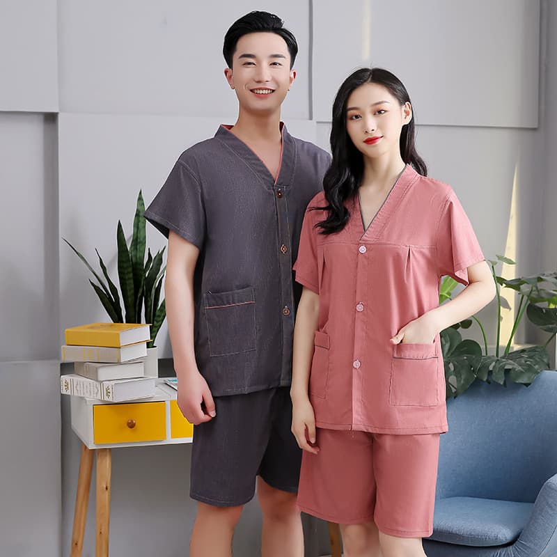 Moxibustion Clothing Cotton Front and Back Button Set Acupuncture Physiotherapy Clothing Ramie Unisex Couple Massage Foot Therapy Clothing Sauna Clothing