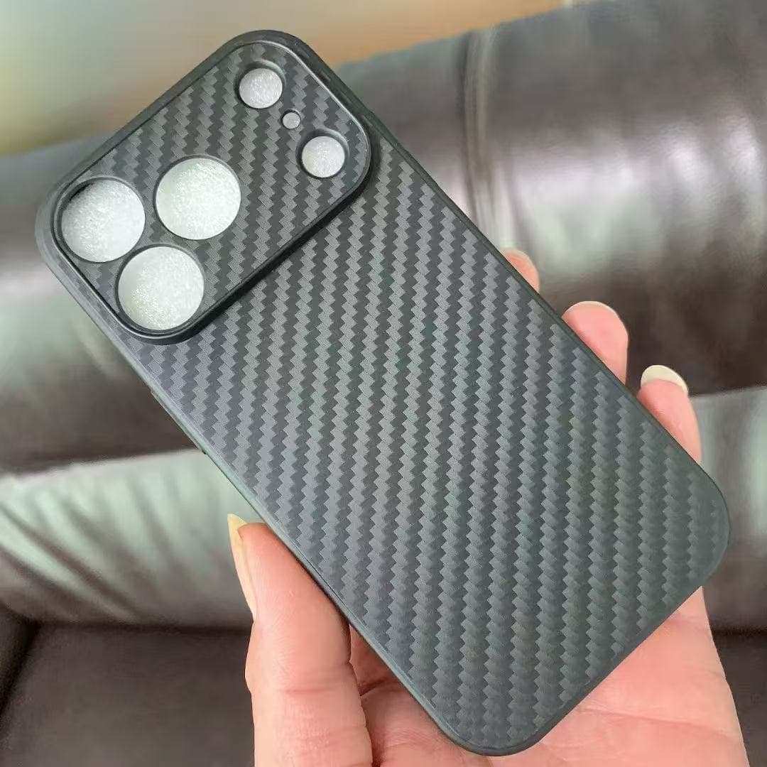 Compatible with iPhone 17 slim cases, 16 Pro Max, simple Kevlar 13/14/12 Pro full coverage carbon fiber