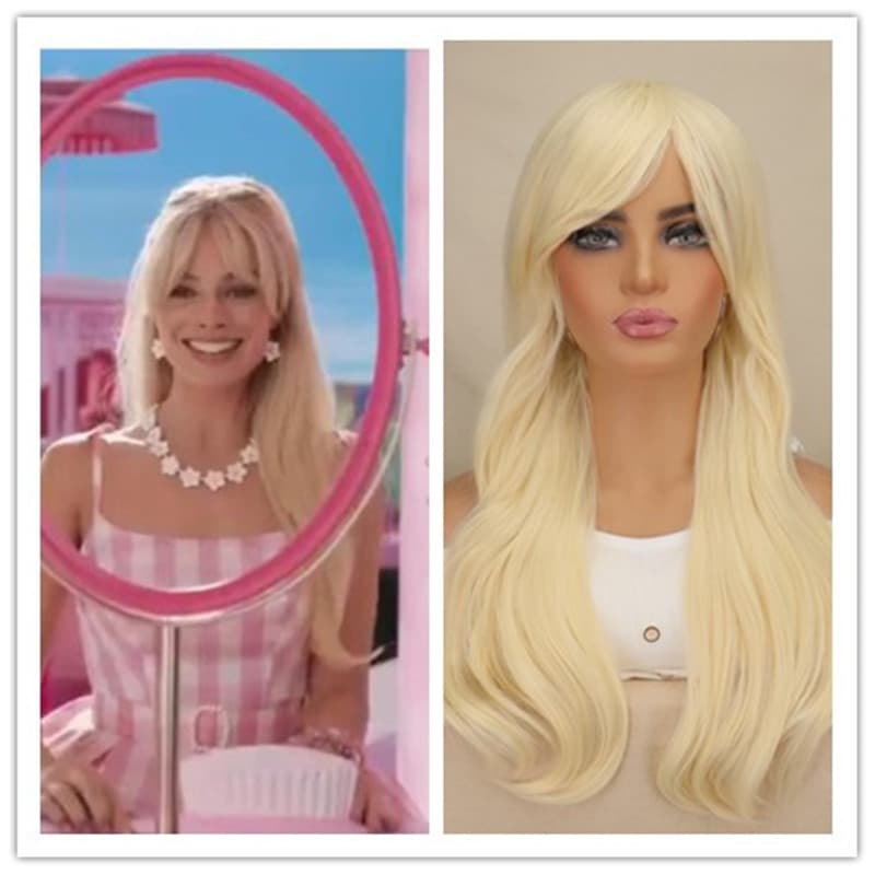 Barbie Movie Cosplay Wig Light Gold Slightly Curly Long Hair Barbie Wig