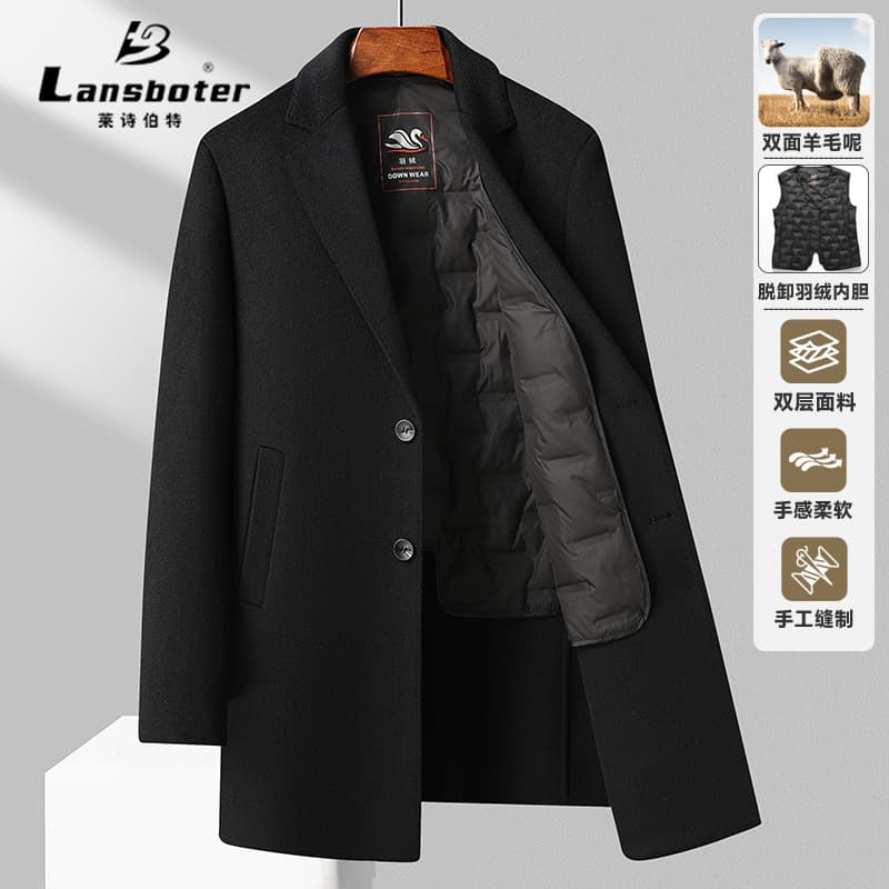 2025 Autumn Winter Thick Double-Layer Double-Faced Wool Overcoat Men Mid-Long Down Inner Jacket Large Size Men's Wear